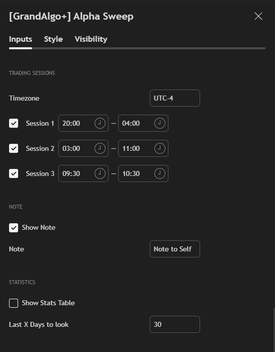 Alpha Sweep TradingView settings panel, part 4 of 4